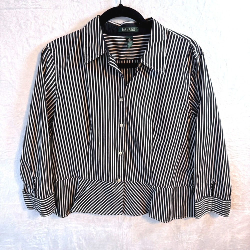 Lauren Ralph Lauren Black and White Striped Button-Down Shirt
